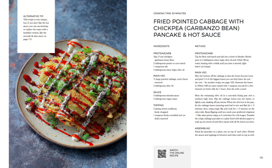 FRIED POINTED CABBAGE WITH CHICKPEA (GARBANZO BEAN) PANCAKE & HOT SAUCE
