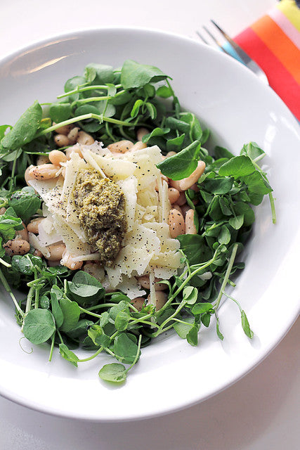 Pecorino Cheese, Green Pesto and Cannellini Beans "