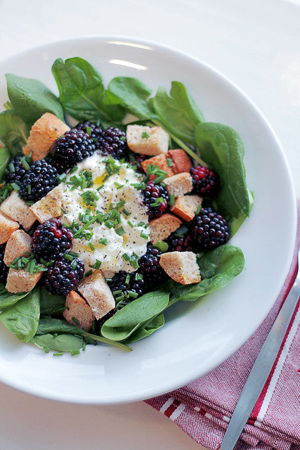 Blackberries, Cottage Cheese and Croutons