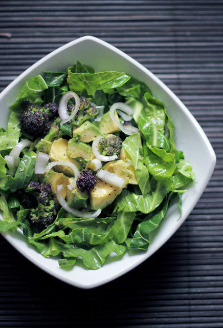 Purple sprouting Broccoli, Avocado and Greens