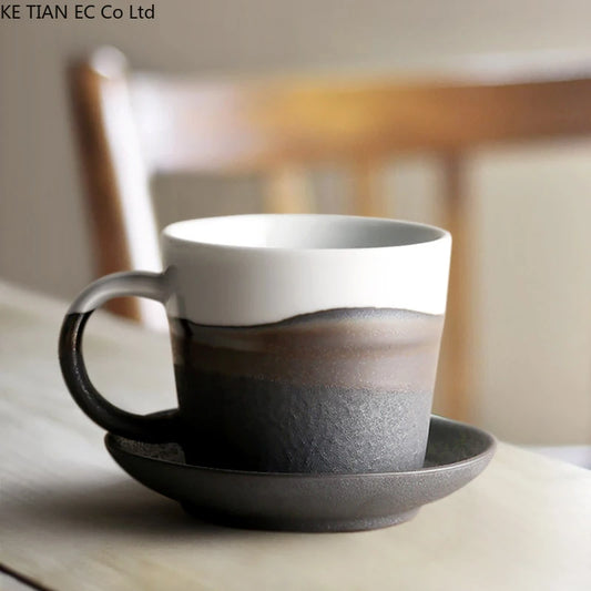 Japanese Handmade Ceramic Coffee Cup and Saucer